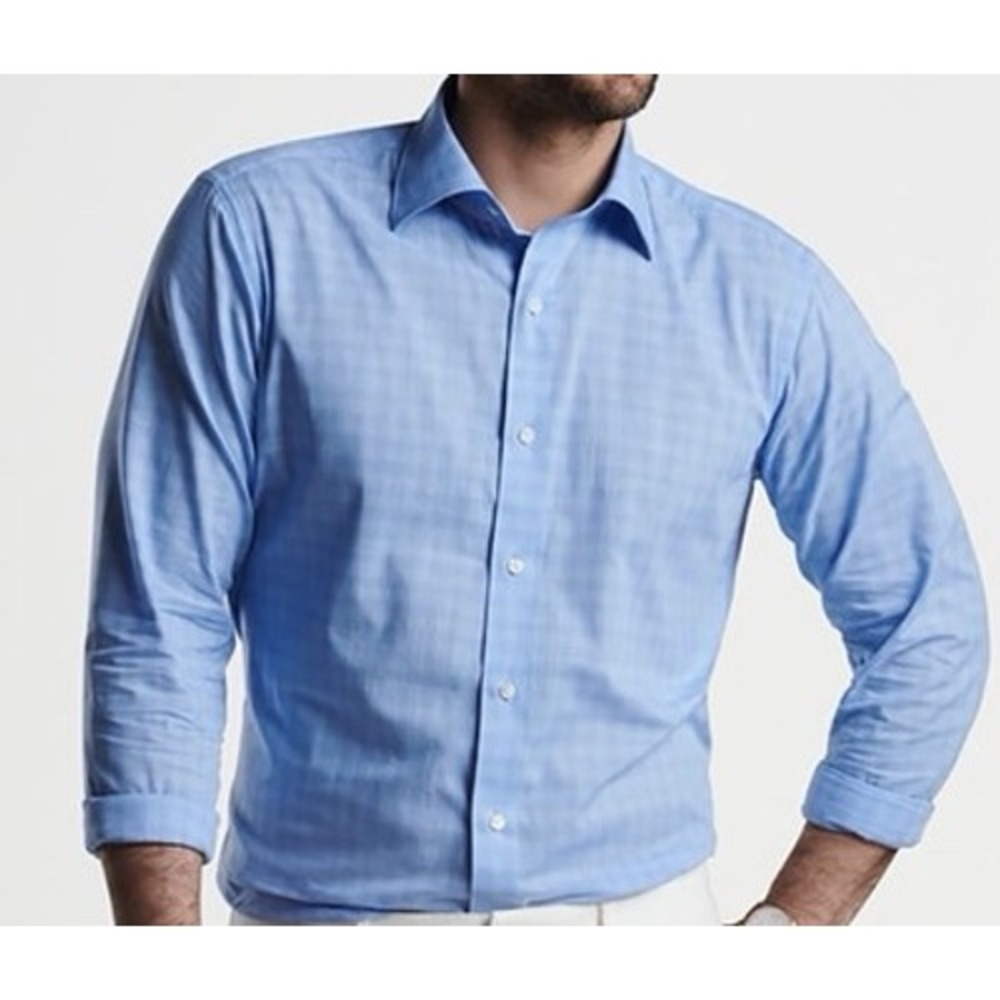 Peter Millar Tahoe Blue Pitney Plaid Button Down Shirt Mens Size L Crown Crafted